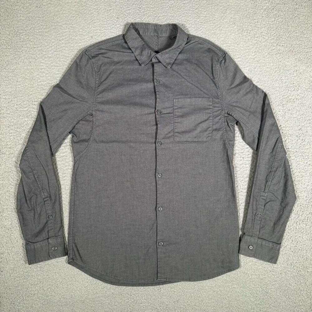 Lululemon Shirt Mens Small Gray Commission Oxford Casual Preppy Button Up Logo